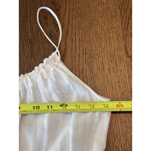 Vince 100% Linen Ruched Sleeveless Midi Dress Women’s S White Tie Waist Pockets - Picture 10 of 11